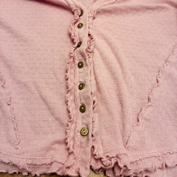 We The Free Women Cardigan Pink Cotton Blend Long Sleeve Button Ruffle Top Large - Picture 8 of 11